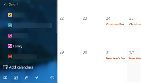  تقویم های موجود در صفحه سمت چپ برنامه تقویم     تقویم های موجود در صفحه سمت چپ برنامه تقویم    